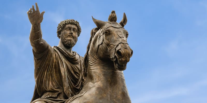 A statue of Roman emperor, Marcus Aurelius, astride a horse